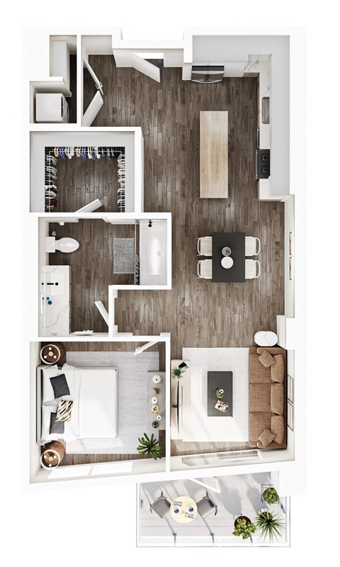 Floor plan for 1 bed, 1 bath, 786 sqft